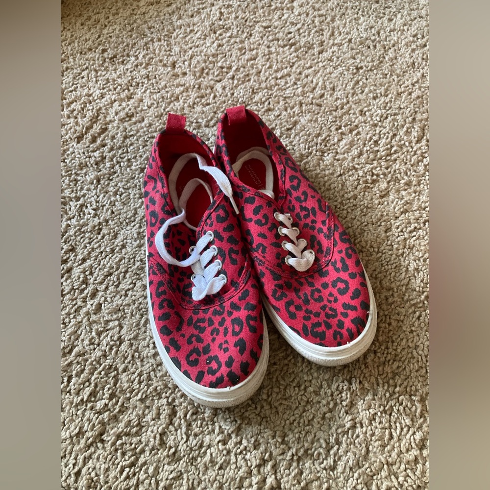 H&M Divided Red & Black Cheetah Print Canvas Sneakers